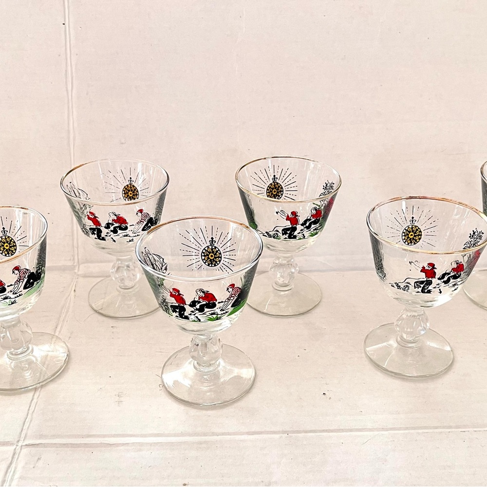 Vintage 1950’s Set Of 7 Libbey Cordial Glasses Treasure Island Ships Pirates